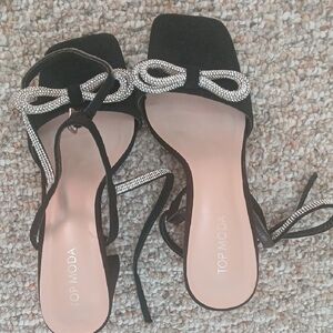TOP Moda Black Heels with Rhinestone Accents